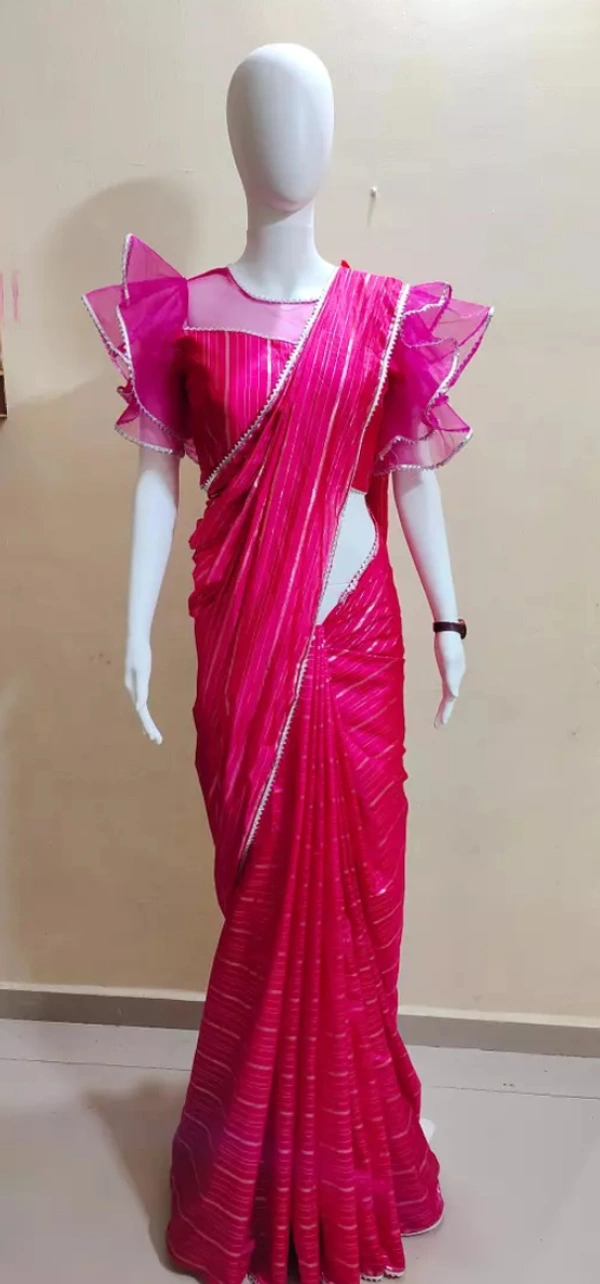 Neha Collection Women South Style Organza Jacquard Silver Checks Saree - Pink, Free Size