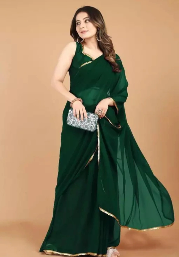 Georgette Women Solid Plain Bollywood Georgette Saree - Green