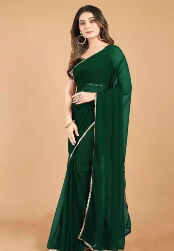 Georgette Women Solid Plain Bollywood Georgette Saree - Green