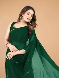Georgette Women Solid Plain Bollywood Georgette Saree - Green