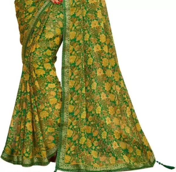 Neha Collection Women Floral Print Bollywood Chiffon Saree - Green, Free Size