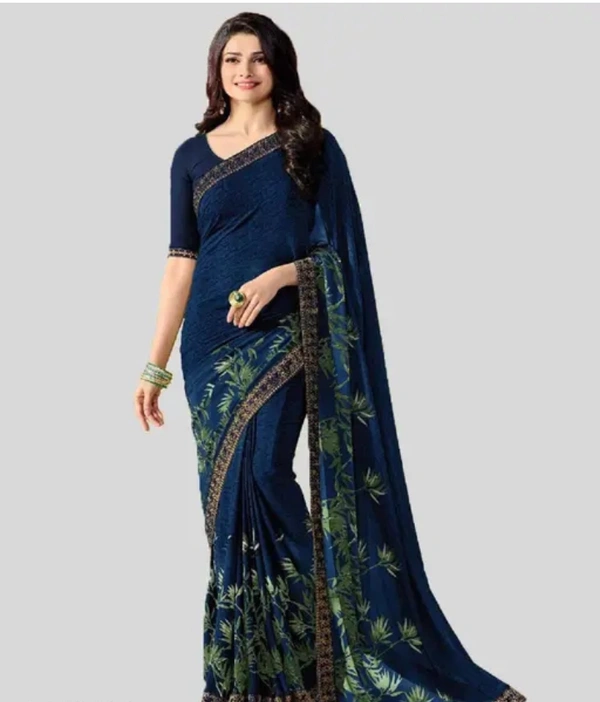 Georgette Women Sensational Georgette Printed Saree - Navy Blue