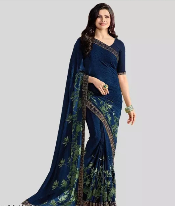 Georgette Women Sensational Georgette Printed Saree - Navy Blue