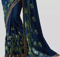 Georgette Women Sensational Georgette Printed Saree - Navy Blue