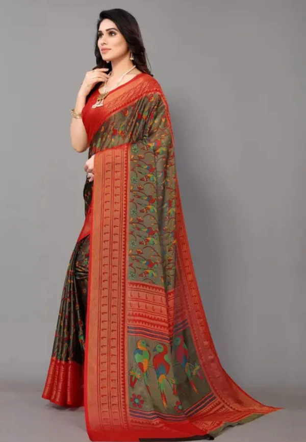 Neha Collection Women Designer Chiffon Brasso Printed Saree With Blouse Piece - Free Size, Green