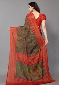 Neha Collection Women Designer Chiffon Brasso Printed Saree With Blouse Piece - Free Size, Green