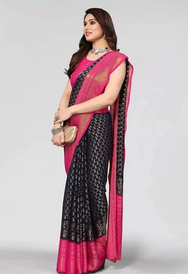 Neha Collection Women Latest Chiffon Brasso Saree - Black, Free Size