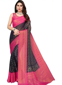 Neha Collection Women Latest Chiffon Brasso Saree - Black, Free Size