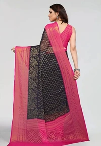 Neha Collection Women Latest Chiffon Brasso Saree - Black, Free Size