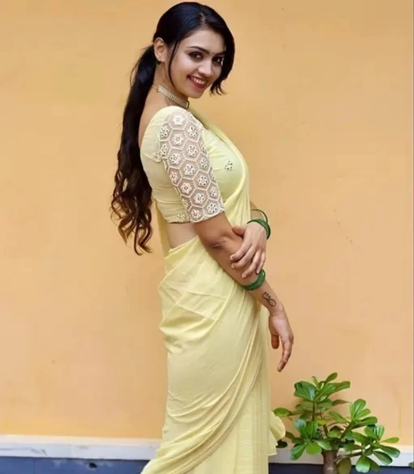 Neha Collection Women Chiffon Saree - Yellow, Free Size