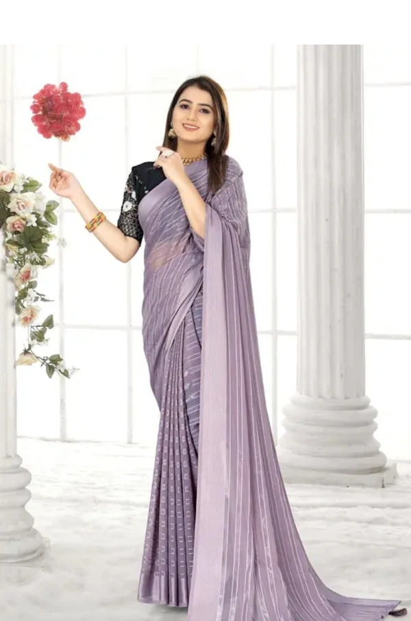 Neha Collection Women Zari Striped Chiffon Saree With Tassels - Light purple, Free Size