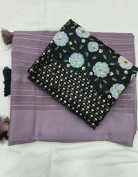Neha Collection Women Zari Striped Chiffon Saree With Tassels - Light purple, Free Size