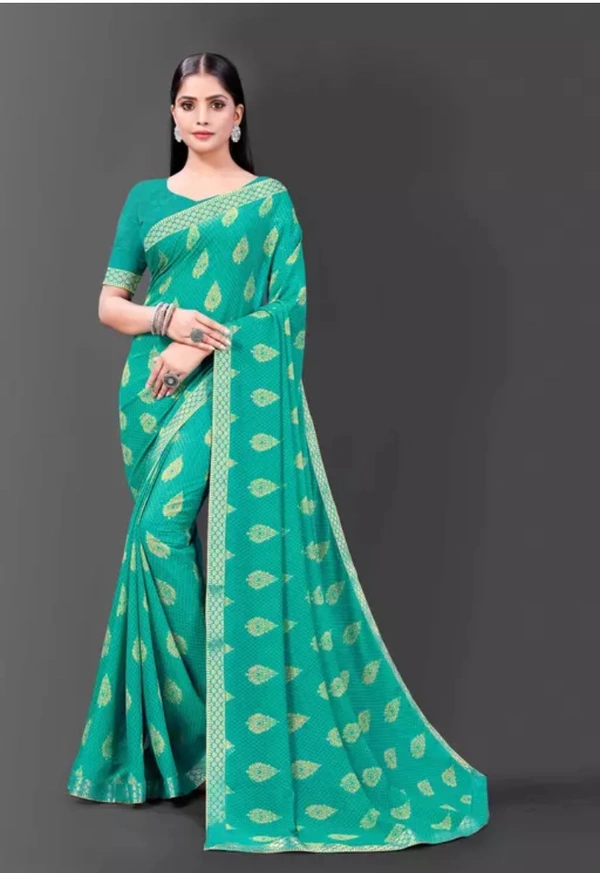 Neha Collection Women Graceful Chiffon Saree - Fountain Blue, Free Size