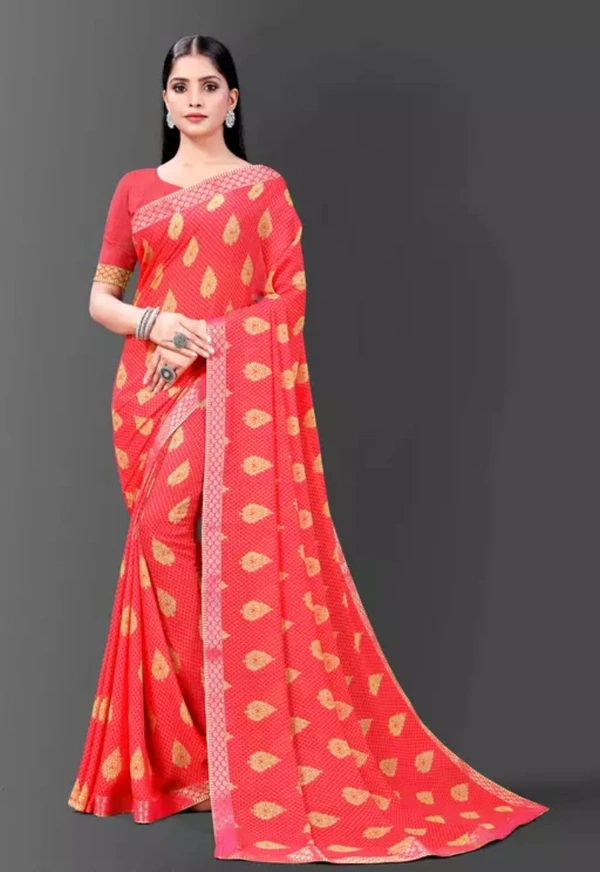 Neha Collection Women Graceful Chiffon Saree - Red, Free Size