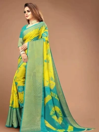 Neha Collection Women Chiffon Viscouse Saree With Big Zari Border Packed With Blouse - Yellow, Free Size