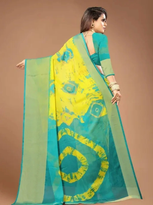 Neha Collection Women Chiffon Viscouse Saree With Big Zari Border Packed With Blouse - Yellow, Free Size