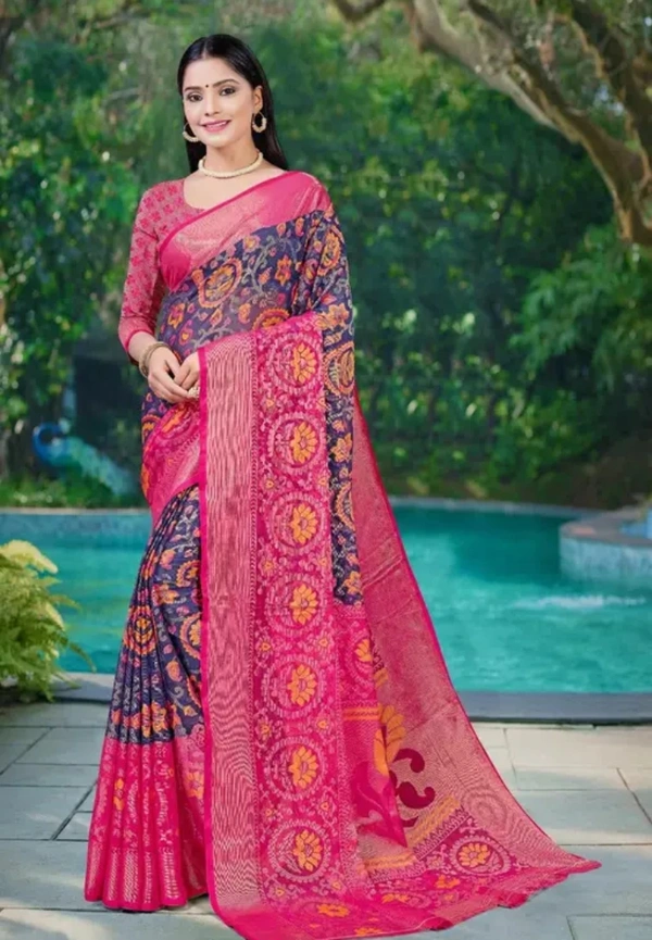 Neha Collection Women Brasso Chiffon Printed Daily Wear Saree - Pink, Free Size