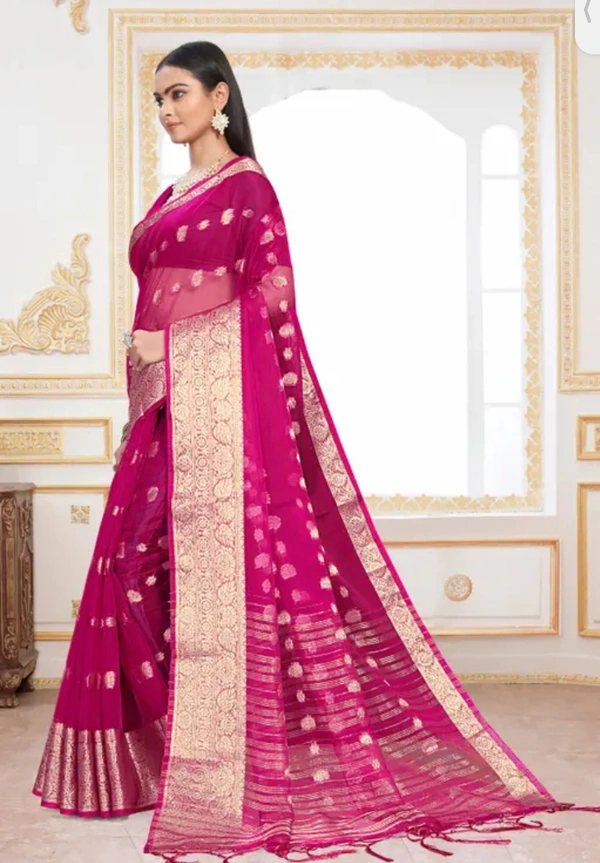 Neha Collection Women Organza Fancy Saree - Pink, Free Size