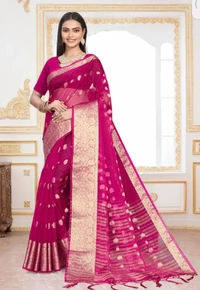 Neha Collection Women Organza Fancy Saree - Pink, Free Size