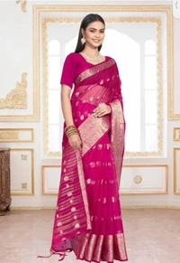 Neha Collection Women Organza Fancy Saree - Pink, Free Size