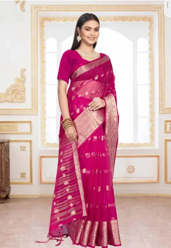 Neha Collection Women Organza Fancy Saree - Pink, Free Size