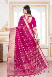 Neha Collection Women Organza Fancy Saree - Pink, Free Size