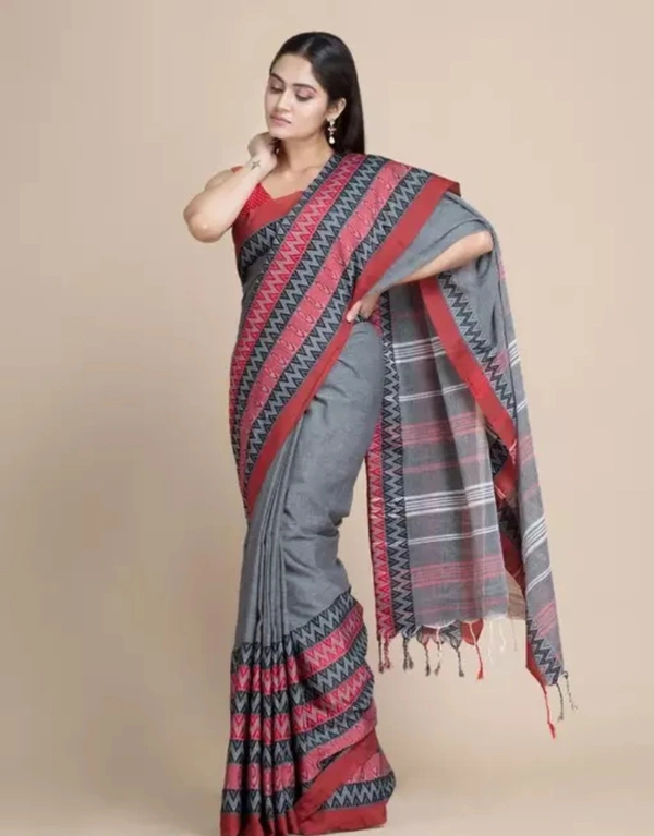 Neha Collection Women Pure Cotton Saree - Gray, Free Size
