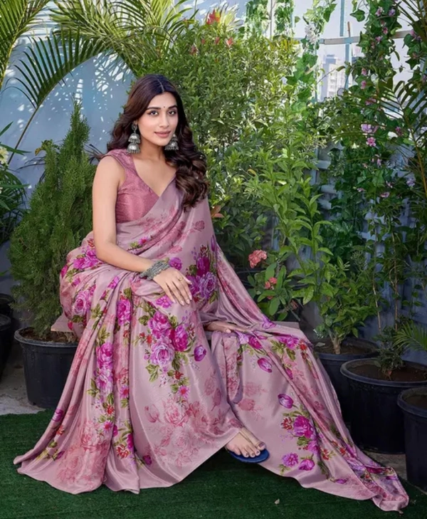 Neha Collection Women Exclusive Floral Printed Art Silk Saree - Light purple, Free Size