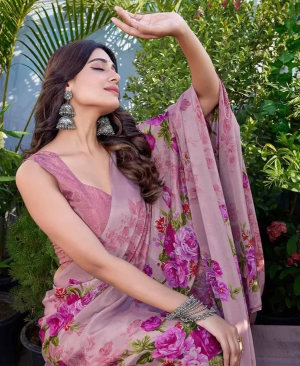 Neha Collection Women Exclusive Floral Printed Art Silk Saree - Light purple, Free Size