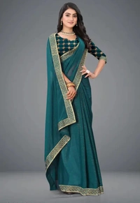 Neha Collection Women Plain Art Silk Saree - Sherpa Blue, Free Size