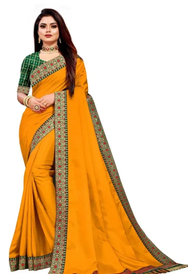 Neha Collection Women Designer Silk Saree Fancy Blouse - Web Orange, Free Size