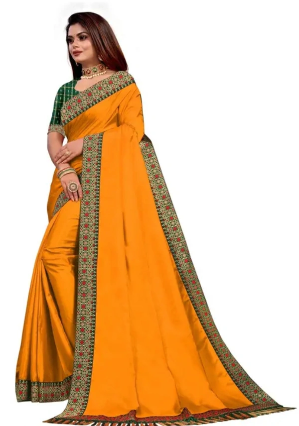 Neha Collection Women Designer Silk Saree Fancy Blouse - Web Orange, Free Size