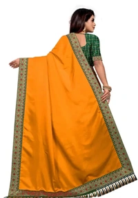 Neha Collection Women Designer Silk Saree Fancy Blouse - Web Orange, Free Size