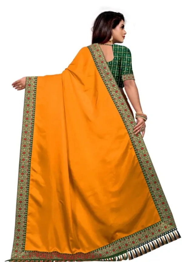 Neha Collection Women Designer Silk Saree Fancy Blouse - Web Orange, Free Size