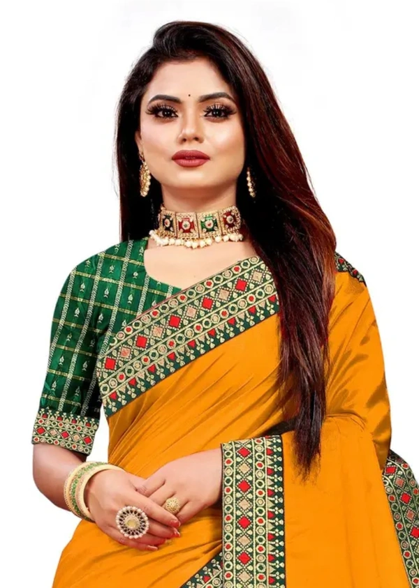 Neha Collection Women Designer Silk Saree Fancy Blouse - Web Orange, Free Size