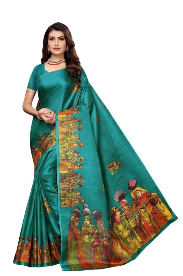 Neha Collection Women Sthit Art Silk Saree - Faded Jade, Free Size