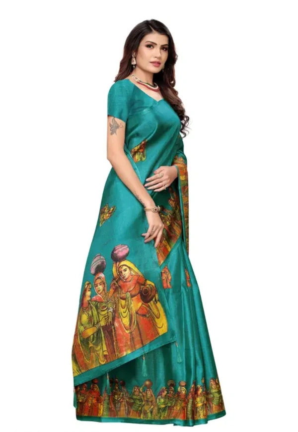 Neha Collection Women Sthit Art Silk Saree - Faded Jade, Free Size
