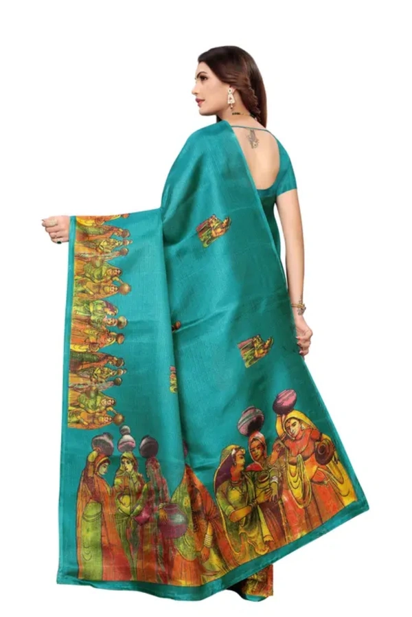 Neha Collection Women Sthit Art Silk Saree - Faded Jade, Free Size