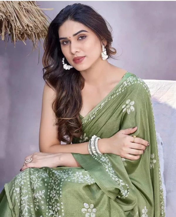 Neha Collection Women Batik Printed Art Silk Saree - Norway, Free Size