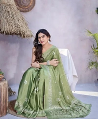 Neha Collection Women Batik Printed Art Silk Saree - Norway, Free Size