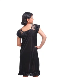 Neha Collection Fasense Satin Round Neck Night Dress Short Nighty - Black, M