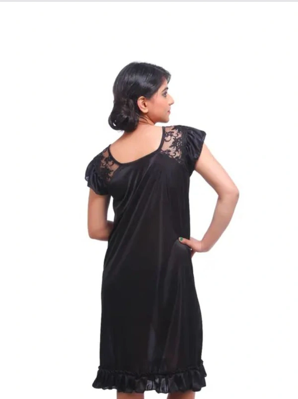 Neha Collection Fasense Satin Round Neck Night Dress Short Nighty - Black, M