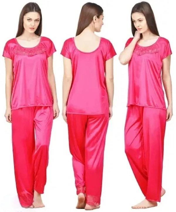 Neha Collection Women's Cotton Multicolour Night Wear With Pant - Rose