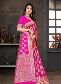 Neha Collection Women Soft Rich Pallu Silk Saree With Blouse - Pink, Free Size