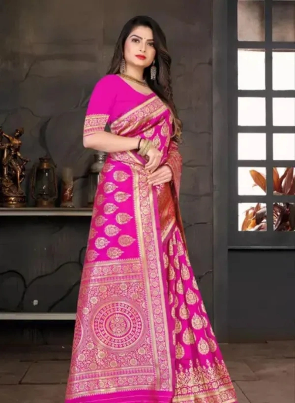 Neha Collection Women Soft Rich Pallu Silk Saree With Blouse - Pink, Free Size