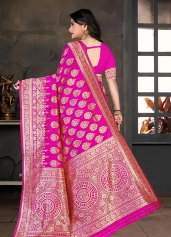 Neha Collection Women Soft Rich Pallu Silk Saree With Blouse - Pink, Free Size
