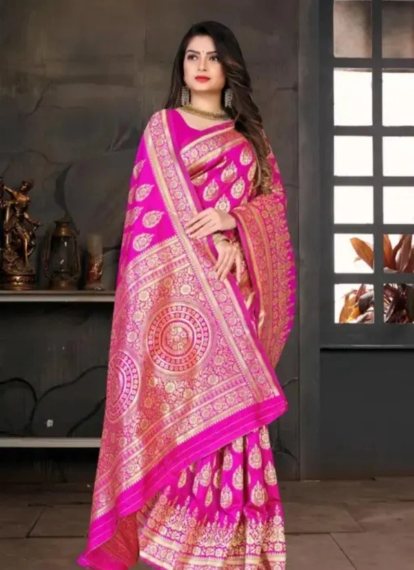 Neha Collection Women Soft Rich Pallu Silk Saree With Blouse - Pink, Free Size