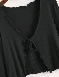 Stylish front Tie Full Sleeve Shrug - Black, XS