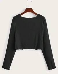 Stylish front Tie Full Sleeve Shrug - Black, M