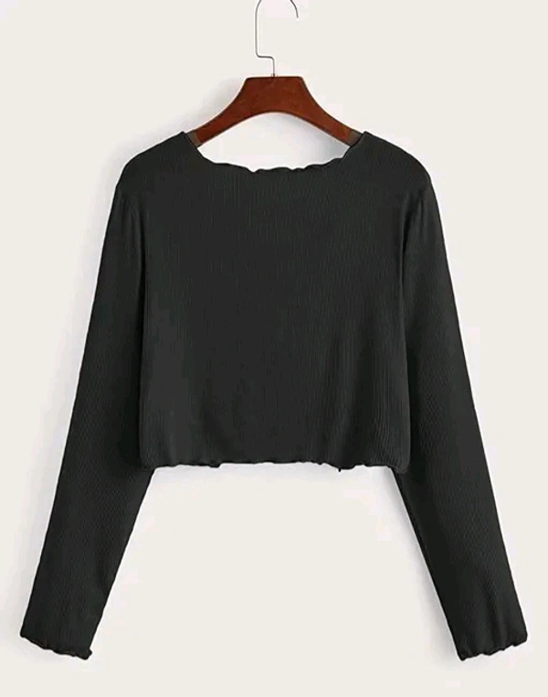 Stylish front Tie Full Sleeve Shrug - Black, M